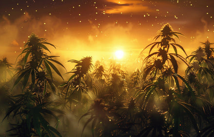 Hanfblüten bei einem sonnigen Himmel