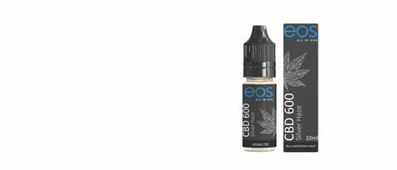 eos CBD-Liquid mit Silver-Haze-Aroma und Faltschachtel auf weißem Grund, Silver Haze