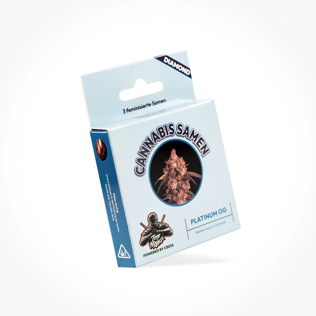 Eine Samen Verpackung der Sorte Platinum OG