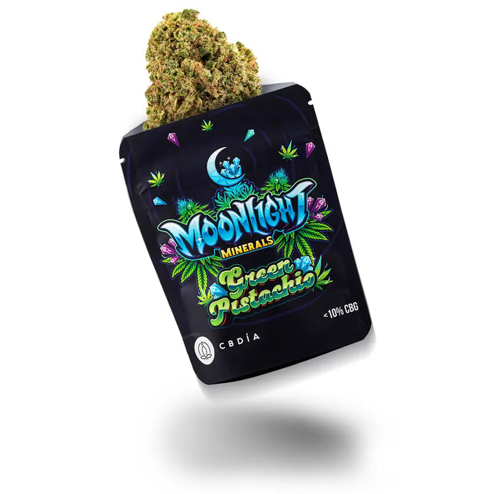 Eine Blüte in einer Verpackung von der Sorte Green Pistachio