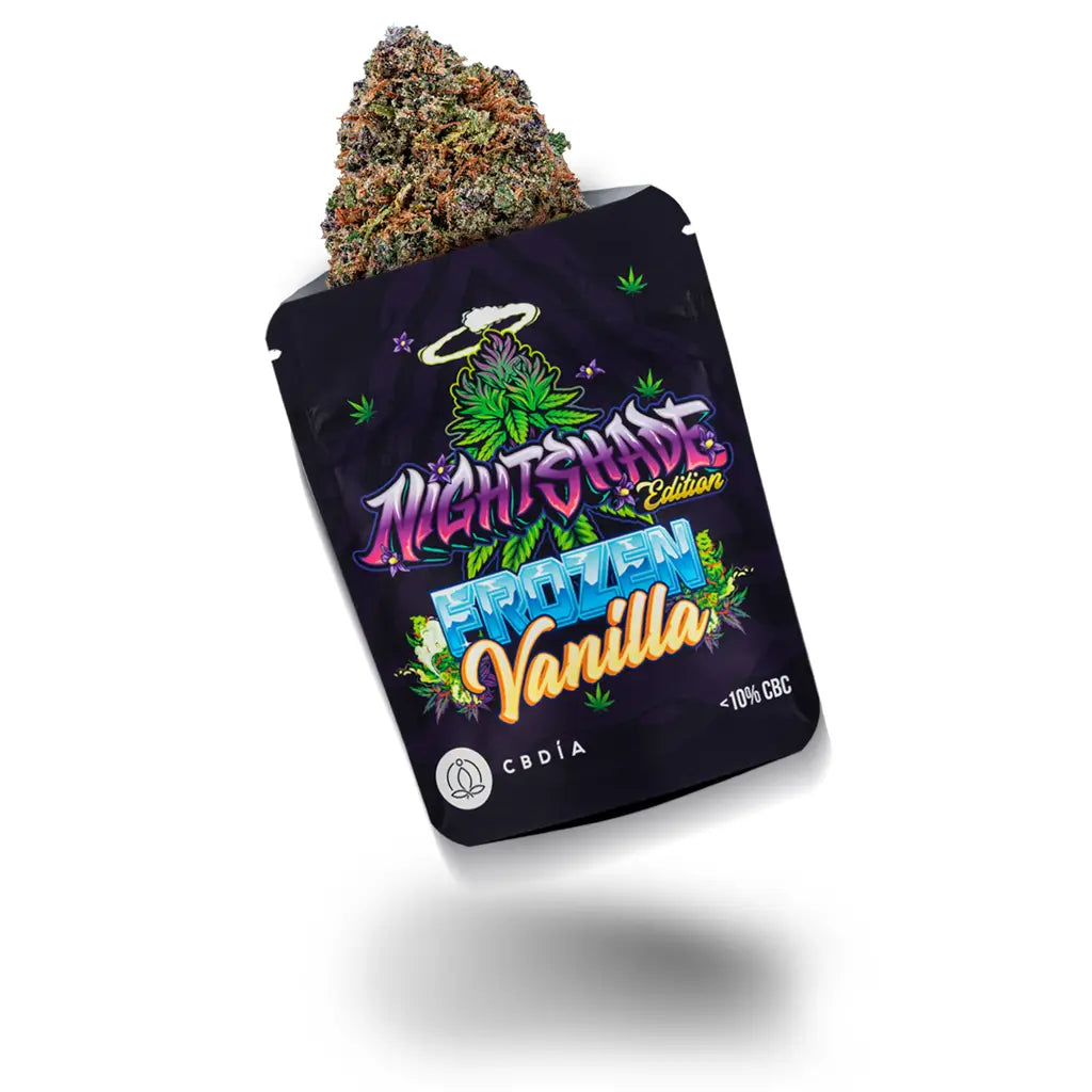 Eine Blüte in einer Verpackung von der Sorte Frozen Vanilla